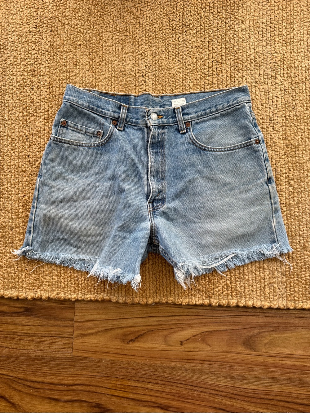 Levi's Light Blue Frayed Hem Denim Shorts